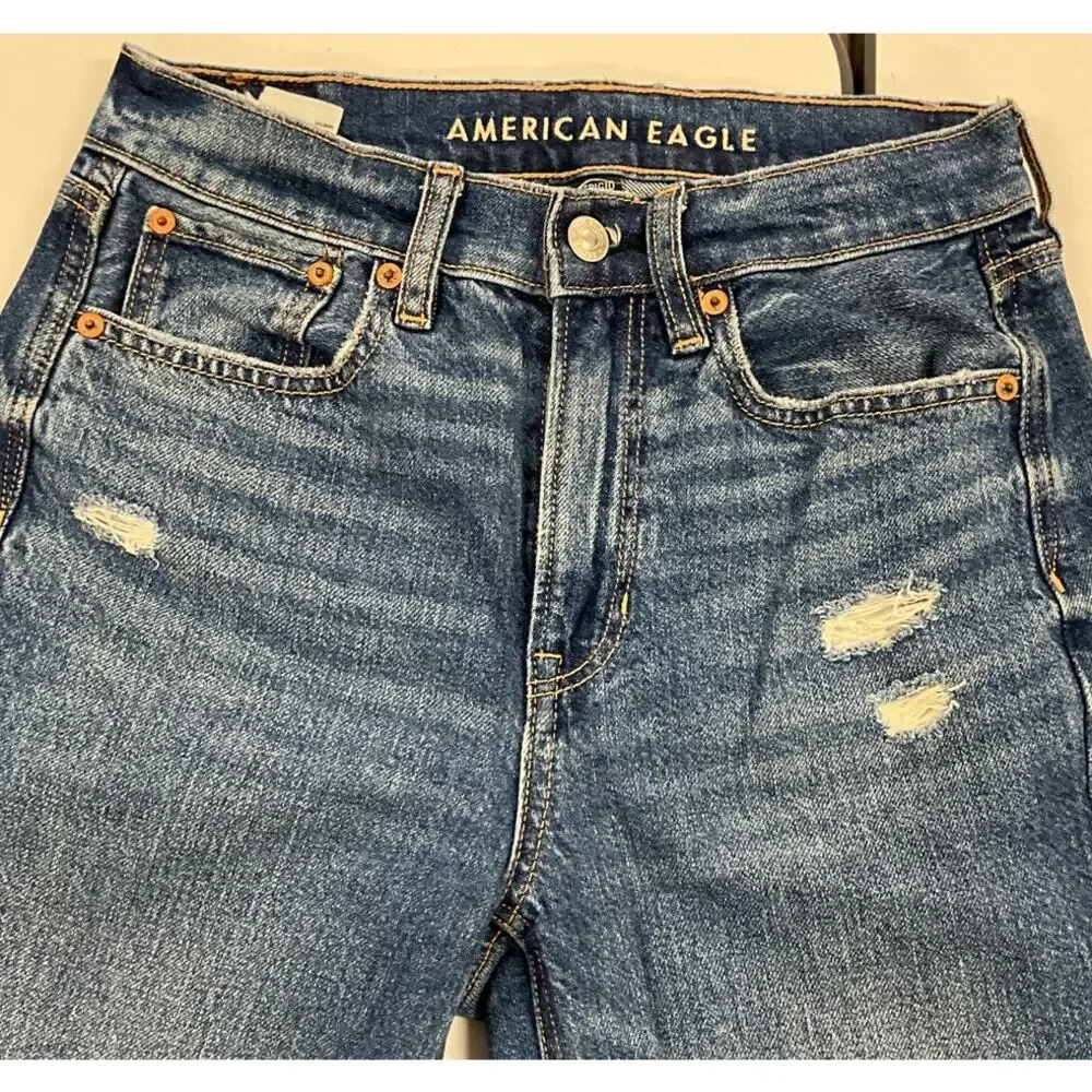 American Eagle Women's STRIGID 00R Denim Jeans Super High Rise Baggy Straight - Picture 10 of 11